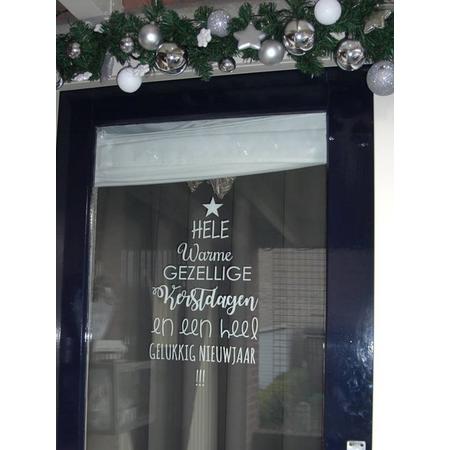 Raamsticker kerst tekst sticker voor op het raam te plakken :  Hele warme gezellige kerstdagen en een heel gelukkig nieuwjaar