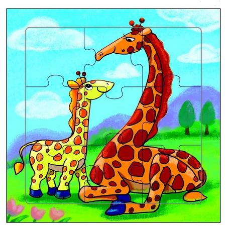 Mama Memo Legpuzzel Giraffen Hout 9 Stukken 15 X 15 Cm