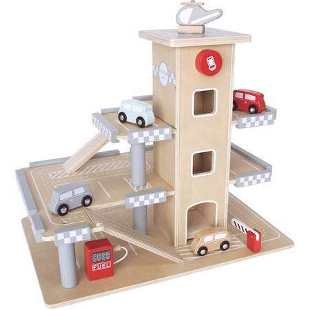 Mamabrum Houten Speelgoed Garage - Set met 4 Autos - Parkeergarage