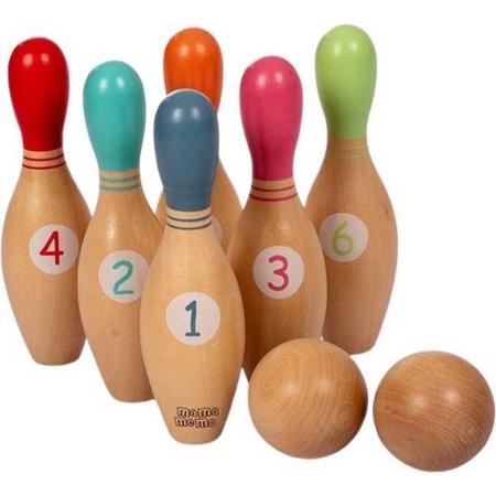 Mamamemo Bowling-set Junior 17,5 Cm Hout Lichtbruin 9-delig