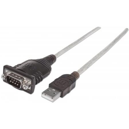 Manhattan 1.8m, USB/Serial USB DB9 Zilver kabeladapter/verloopstukje