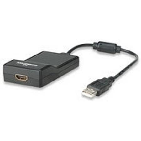 Manhattan USB 2.0/HDMI USB 2.0 HDMI Zwart kabeladapter/verloopstukje