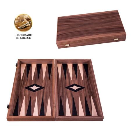 Amerikaans Eiken Walnoot Backgammonspel - Luxe - 48x26cm Pearl Stenen - Rode accenten