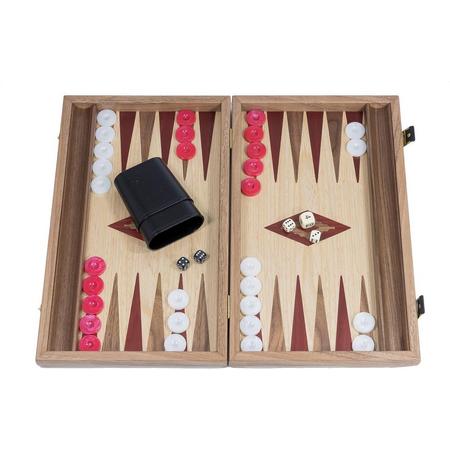 Backgammon Rood accenten - Eik en Walnoot - Prachtig 38x23 - 38x46cm - Zijlade  Top Kwaliteit