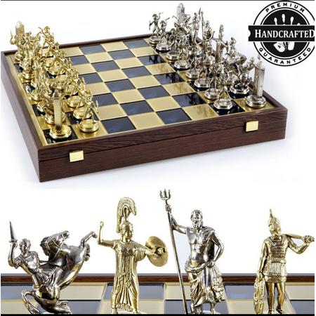 Griekse Mythologie Schaakspel - 48x48 cm - Goud Zilver Brons  Top Kwaliteit