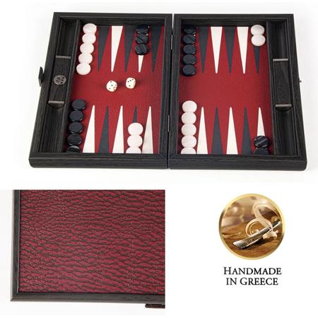 Leatherette Burgundy Red Pink Backgammon - 30x20cm - Dark Grey & Ice White  top kwaliteit