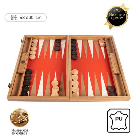Leatherette Cinnabar Rode Backgammon spel - 48x30cm - met Ivoor & Taba