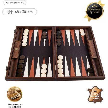 Lederen Backgammon Crocodile Tote - 48x30 cm - Donker Bruin met Taba & Ivoor  top kwaliteit