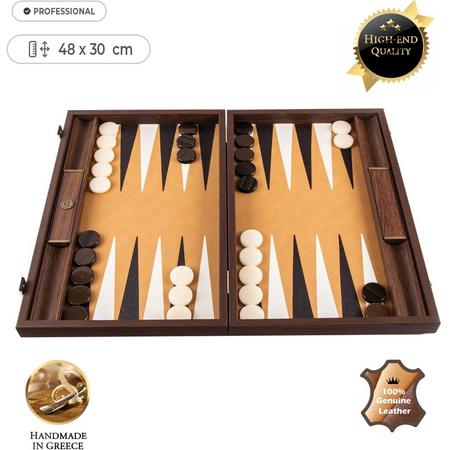 Lederen Backgammon Ostrich Tote - 48x30 cm - in Bruin leder met Ivoor  top kwaliteit
