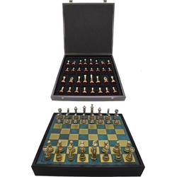 Manopoulos - Handgemaakte schaakbord met opbergsysteem - Metalen Schaakstukken - Luxe uitgave - Schaakspel - Schaakset - Schaken - Chess