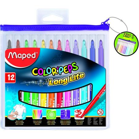 Colorpeps goed uitwasbare viltstift - in ophangbaar kunststof etui met rits x  12