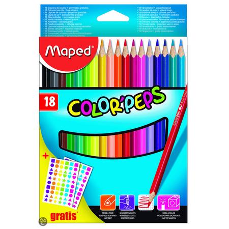 Maped kleurpotlood ColorPeps - 18 potloden - kartonnen etui - Gratis Stickers - 21 x 15 x 1 cm