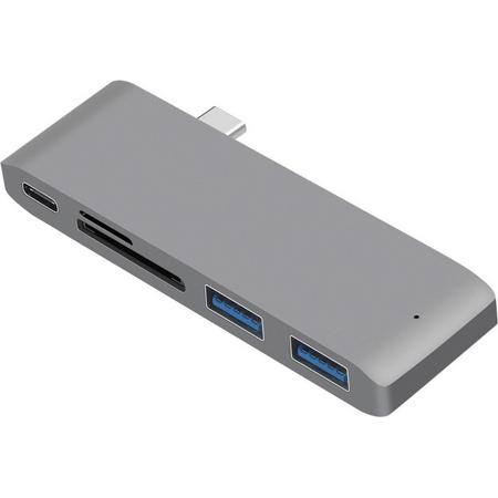 5 in 1 USB-C Hub - USB 3.0 - SD/MicroSD - USB-C PD - Grijs - Macbook - Chromebook - Smartphones