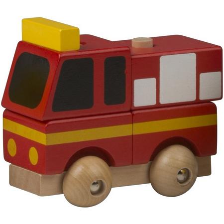 Speelgoed rode brandweer auto hout 9 cm