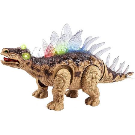 Dinosaurus speelgoed - Stegosaurus - met lichtjes en dinosaurus geluid - bruin - 35CM (incl. batterijen)