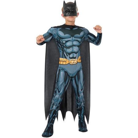 Batman pak muscles met cape en masker - maat 140-152 - Marvel Batgirl superheld zwart jongens gespierd carnaval
