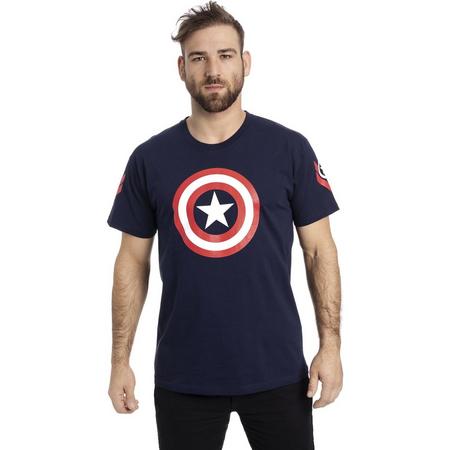 Marvel Captain America Heren Tshirt -L- Sign Blauw