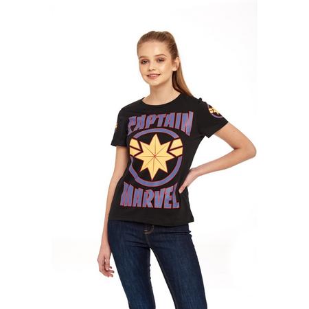 Marvel Captain Marvel Dames Tshirt -XL- Logo Star Zwart
