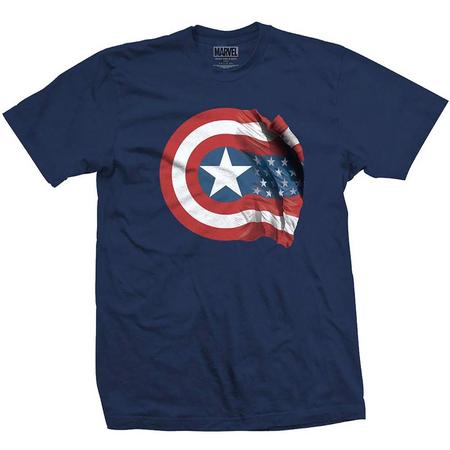 Marvel Comics - Captain America American Shield heren unisex T-shirt blauw - L
