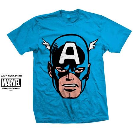 Marvel Comics - Captain America Big Head heren unisex T-shirt blauw - S