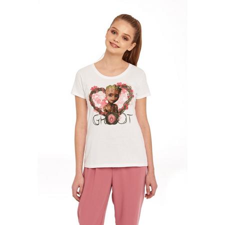 Marvel Guardians Of The Galaxy Dames Tshirt -M- Groot Heart Flowers Wit