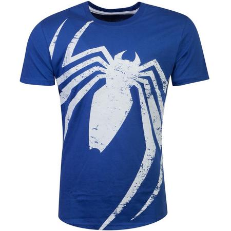 Marvel Spiderman Heren Tshirt -S- Acid Wash Spider Blauw