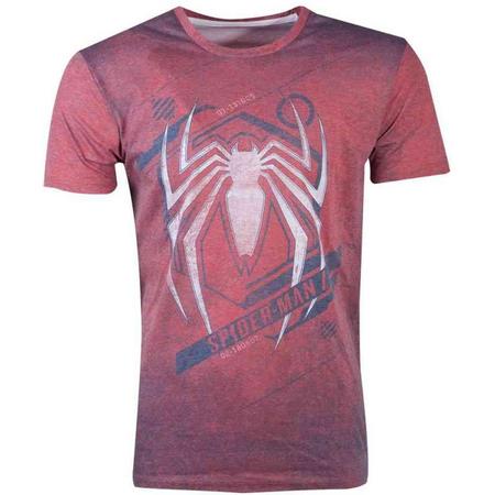 Marvel Spiderman Heren Tshirt -S- Acid Wash Spider Rood