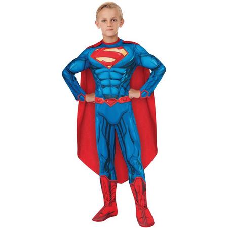 Superman pak muscles met cape - maat 140-152 - Marvel Supergirl superheld blauw rood kostuum jongens gespierd carnaval