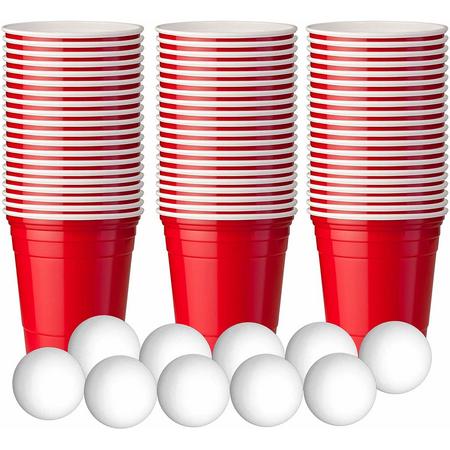 180 Mini rode plastic beerpong bekers, shot size (60ml), 10 mini-bierpongballen! - Extra sterke kwaliteit American Shot Cups - herbruikbare en wegwerpbare bekers voor Shots Parties Kerstmis Nieuwjaarsfeest