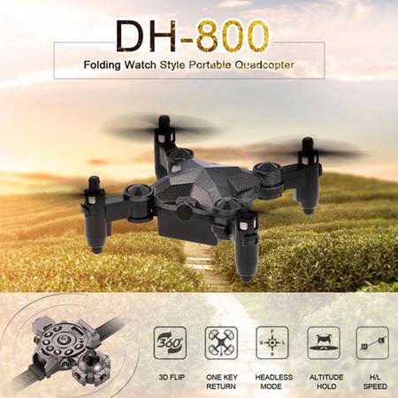 DH-800 2.4G 4CH Mini G-sensor Opvouwbare Drone met Horloge Stijl Afstandsbediening camera ready