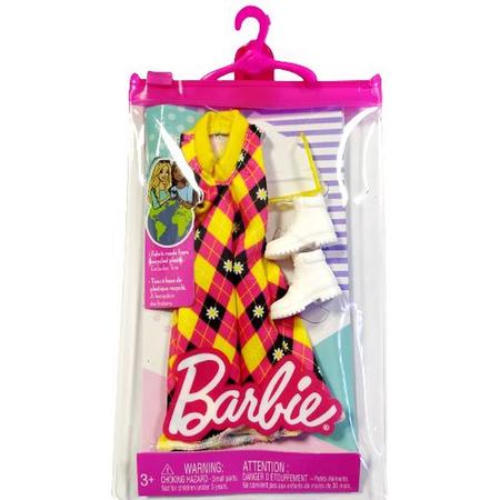 Barbie Kleding Outfit - Geel/Roze Jurk, Witte Schoenen en Zonnebril - Accessoires