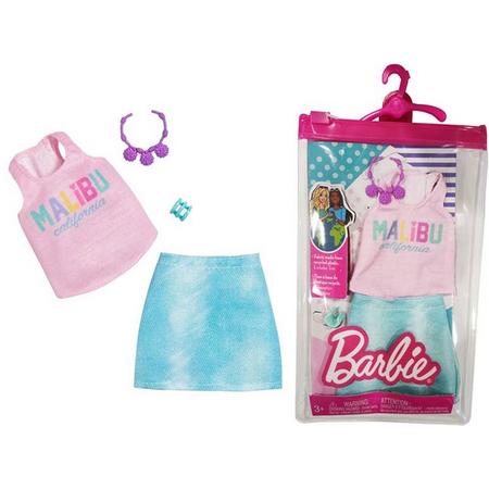Barbie Kleding Outfit Malibu - Blauwe rok, roze top, armband en ketting - Accessoires