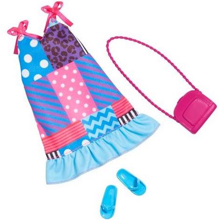 Barbie Kleding Outfit Zomer - Blauwe jurk, blauwe slippers en handtas - Accessoires