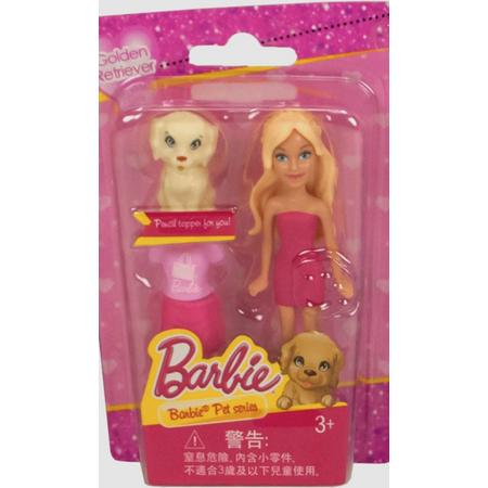 Barbie figuurtje met ( lichte) Golden Retriever in blisterverpakking