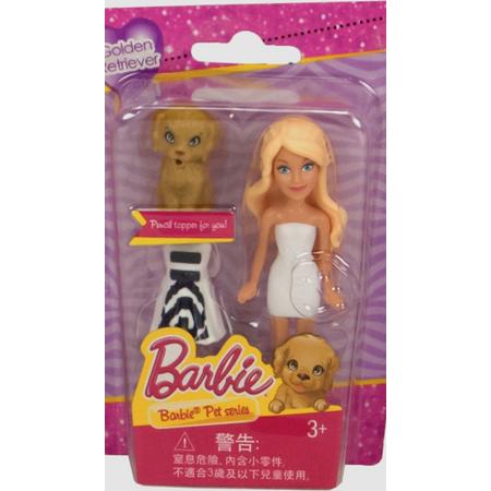 Barbie figuurtje met Golden Retriever in blisterverpakking