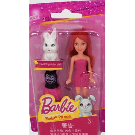 Barbie figuurtje met konijntje ( wit) in blisterverpakking