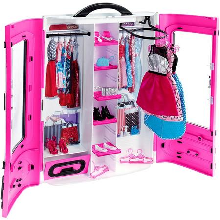 Mattel Barbie Kledingkast-draagbaar-met hangers,kleertjes,schoenen en tasjes