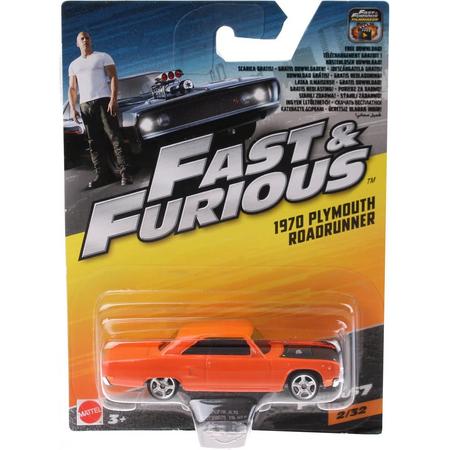 Mattel Fast & Furious Plymouth Roadrunner Auto Oranje 9 Cm