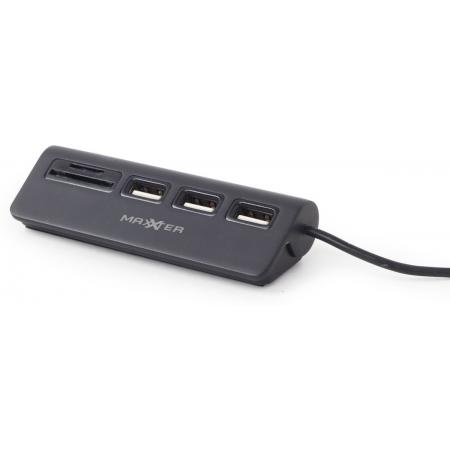 3-poorts USB-hub met geïntegreerde kaartlezer - Zwart of Wit
