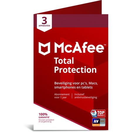 McAfee Total Protection - Multi-Device - 3 Apparaten - 1 Jaar - Nederlands / Frans - Windows / Mac