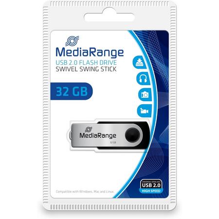 MediaRange MR911 32GB USB 2.0 Type-A Zwart, Zilver USB flash drive