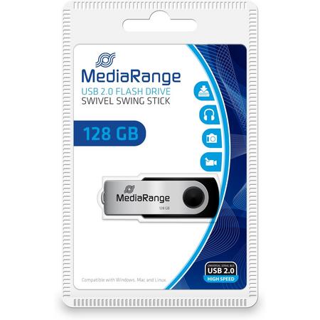 MediaRange MR913 128GB USB 2.0 Capacity Zwart, Zilver USB flash drive
