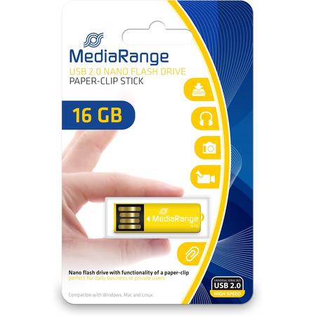 MediaRange MR976 16GB USB 2.0 Capacity Geel USB flash drive