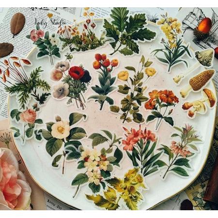 45 Vintage Flora Vellum Stickers - Meer Leuks