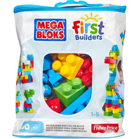 Mega Bloks First Builders 60 Maxi blokken met tas - Blauw - Contructiespeelgoed