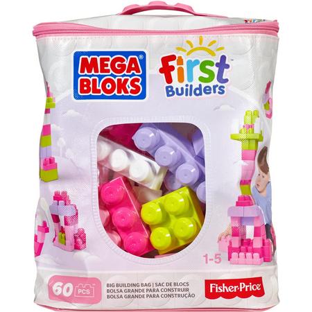 Mega Bloks First Builders 60 Maxi blokken met tas  Roze - Constructiespeelgoed