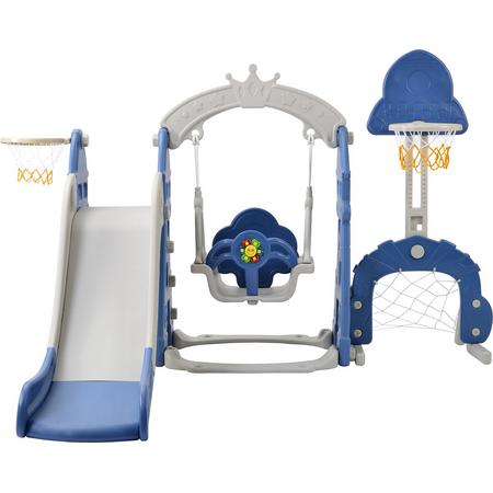 Merax 5 in 1 Speeltoestel - Speeltoren met Schommel en Glijbaan - Speelhuisje voor Binnen en Buiten - Blauw