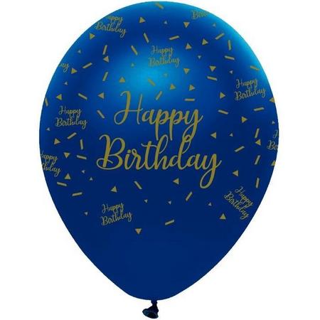 Ballonnen Happy Birthday Marineblauw en Goud. 30 cm 6 ballonnen