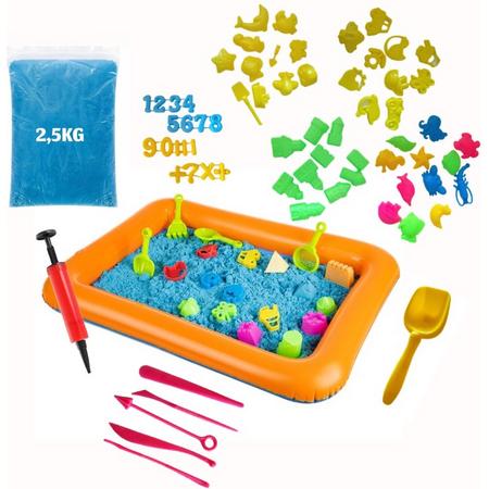 Magnetisch Speelzand Toverzand voor Binnen - 2.5 KG met Opblaaszandbak, Pomp, Vele Vormpjes, Schep, Modelleerstokjes- Binnen Zandbak met Speelzand - Sensorisch Speelgoed voor Creatieve Kinderen - Zandbak