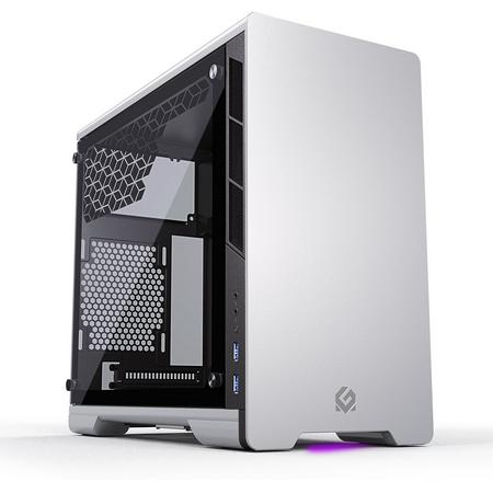 MetallicGear Neo Mini V2 Series Mini-ITX Case, Compact Chassis, Sand blasted aluminum, Tempered Glass panel, liquid cooling ready - Silver